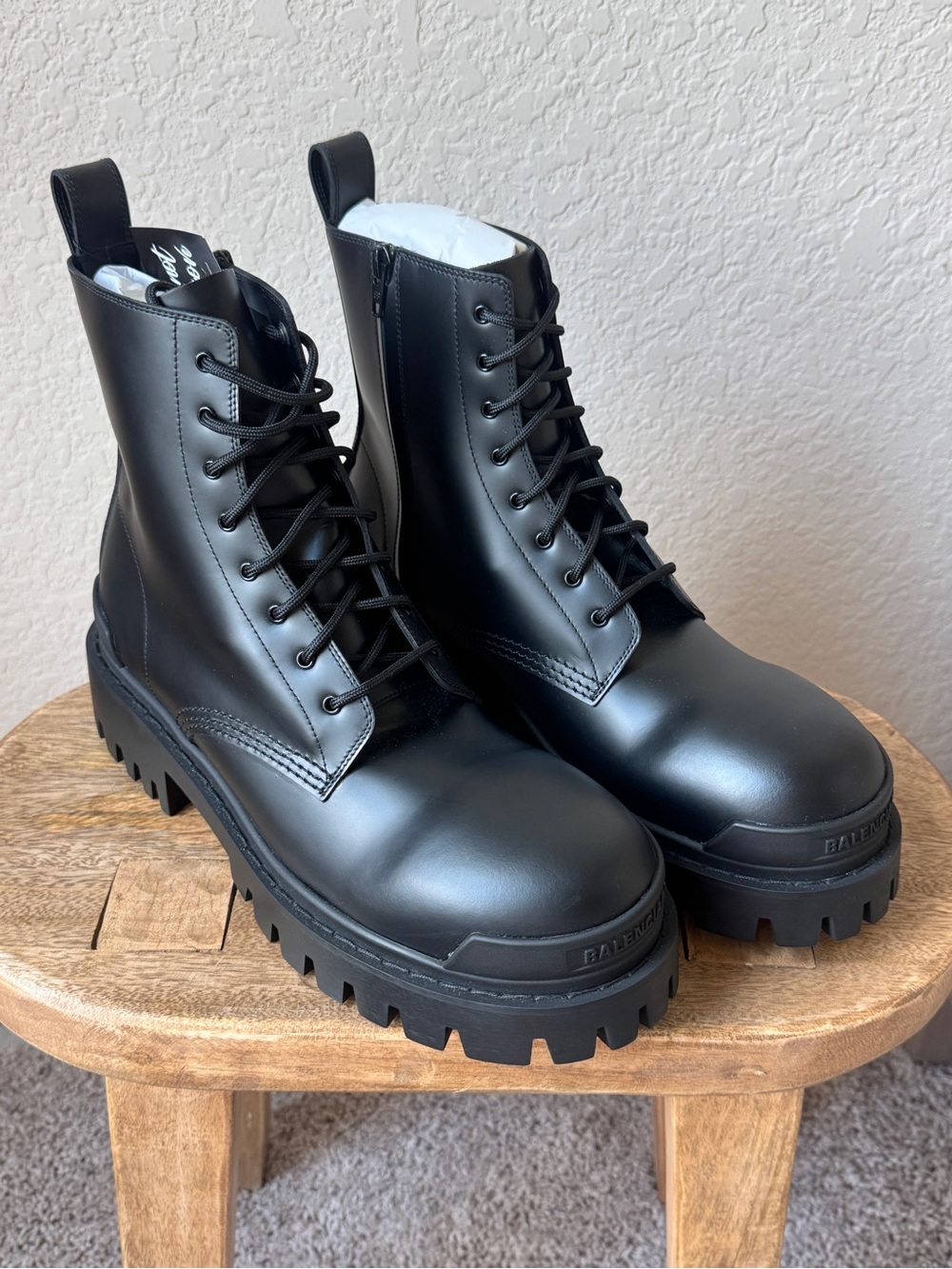 Balenciaga Black Leather Combat Boots